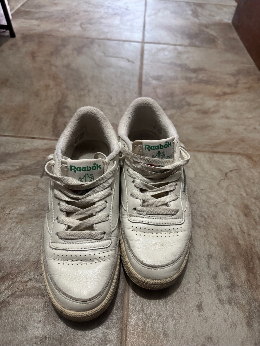 Reebok White Leather Sneakers with Green Logo Accents